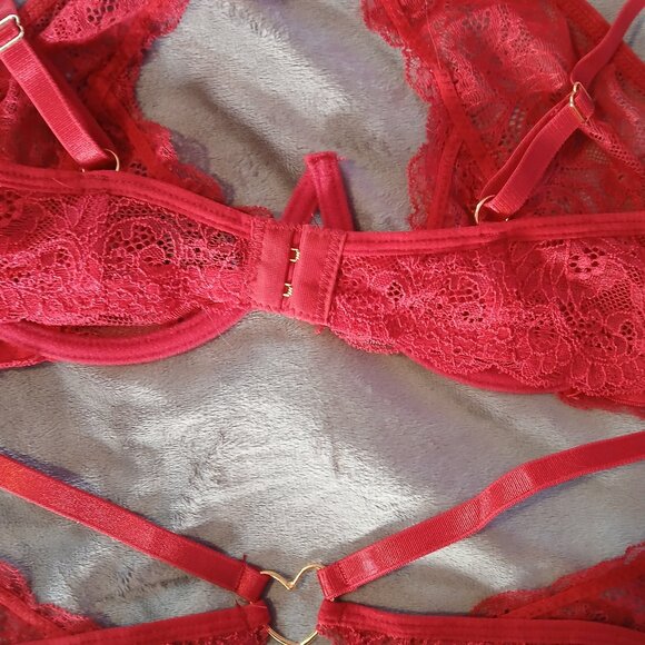 Frederick's of Hollywood Women's Lover Floral Lace Bra Set L/XL NWT Red - Picture 7 of 8